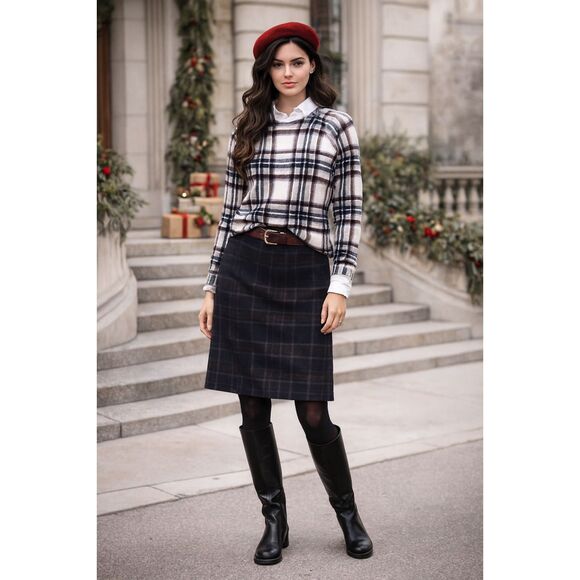 Townsen Sweaters - Townsen Sleigh Plaid Wool and Cotton Crewneck Sweater M